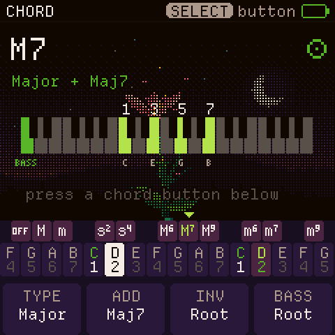 The chord editor: a chord's notes on a piano